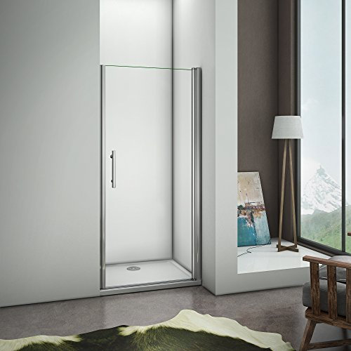 187 cm Porta Doccia Per Nicchia Apertura Battente Vetro 6 mm Temperato Trasparente Anticalcare Telaio Cromo Lucido larga 76 cm