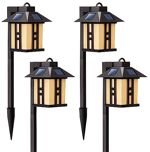 GIGALUMI Japanese Decor Solar Lights for Outside, Pathway Lights 4 Pack - Lawn/Patio/Yard/Walkway/Driveway Decoration