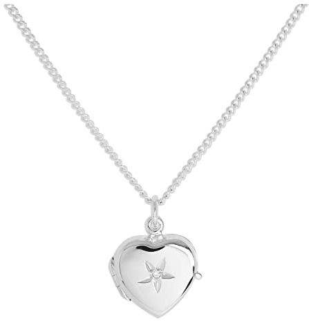 jewellerybox Small Sterling Silver Heart Locket with Diamond on Chain 16-24 Inches