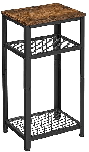 VASAGLE Table d'appoint, Table de Chevet, Bout de canapé, Table pour téléphone, avec 2 étagères en Treillis, pour Bureau, Couloir, Salon, Cadre en Acier, Marron Rustique et Noir LET75BX