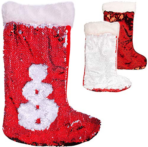 alles-meine.de GmbH 5 Stück XL - Weihnachtssocken & Filzstrümpfe - 46 cm - Pailletten Farbwechsel - rot weiß - Glitzer - Weihnachtsmann - zum Aufhängen - Nikolausstiefel - Niko..