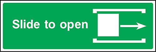 Slide to open right emergency door Safety sign - Self adhesive sticker 300mm x 100mm