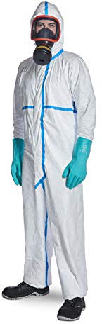 DuPont Tyvek 600 Plus Chemikalienschutzkleidung mit Kapuze und Überklebte Nähte, Kategorie III, Typ 4-B, 5-B und 6-B Weiß Größe XXL, 100 Stück