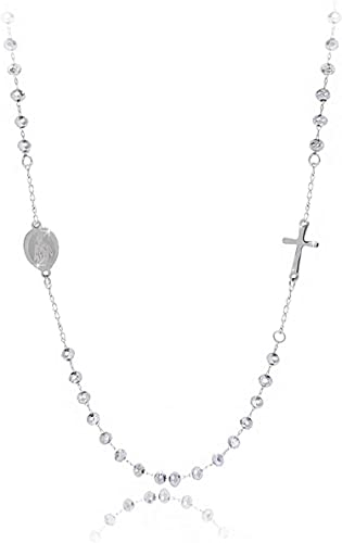 SAGA GIOIELLI Rosenkranz-Halskette aus Stahl mit versilberten Kristallen, Legierter Stahl