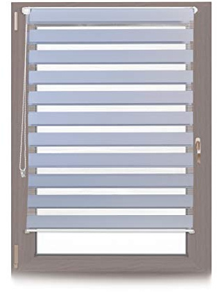 Relaxdays Doppelrollo Klemmfix ohne bohren, Seitenzugrollo mit Streifen, Duo-Rollo für Fenster, Stoff 106x156 cm, grau