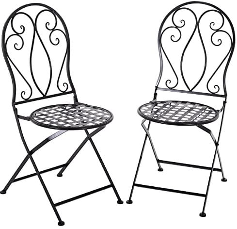 Raburg Eisenstuhl 2er-Set im Jugendstil, antike, handgefertigte Gartenstühle, klappbar, Gartenstuhl antik mit Klappfunktion, Outdoor-Stühle aus Eisen, Mayla, Schwarz