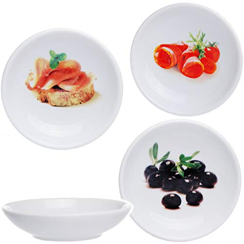 alles-meine.de GmbH 3 TLG. Set kleine Tapas - Schalen - Porzellan/Keramik - mediterran - Ø 10,5 cm - Dessertschale - weiß bunt - Dip Schale/Mini - Schüssel - Dipschale - TA..
