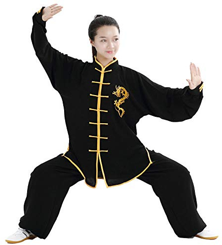 SCDXJ Abbigliamento Tai Chi Ricami in Lino Abbigliamento Drago Cinese Kung Fu,C-L