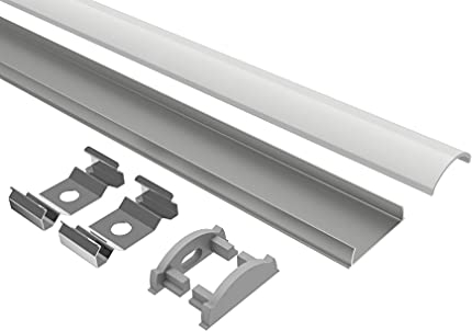 Tivendis Led Alu Profil 2 m BD Komplett Set für Strip/Streifen bis 12 mm breit | Abdeckung satiniert milchig, Endkappen, Befestigungclips | U-Form Aufputz Deckenleiste Wandprofil eloxiert