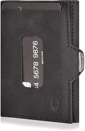 DONBOLSO Wallet XS Kartenetui Herren - EC-Karten- & Slim Wallet mit RFID-Schutz - Leder Geldbörse für Herren & Damen - Mini Portemonnaie (Schwarz Vintage, ohne Münzfach)