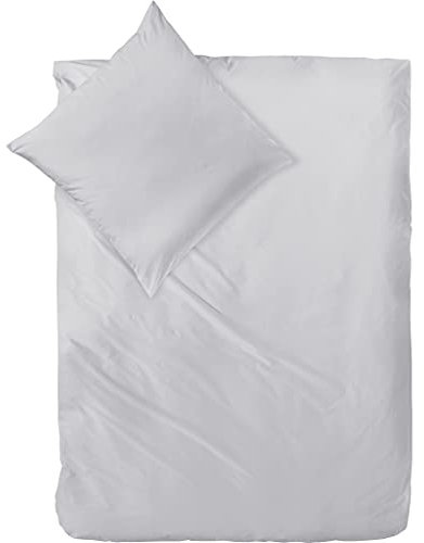 Decoper ® Mako-Satin Bettwäsche aus 100% Baumwolle | Atmungsaktiv & kuschelig weich | Farbe Silber Hellgrau | 2 teilig - 155 x 220 cm + 80 x 80 cm