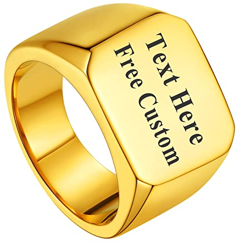 ChainsHouse Punk Siegelring in Größe 57 Klassischer einfacher Bandring mit Gravur goldener Partnerring mit Geschenkebox für Herren Jungen Männer