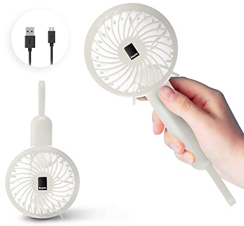 KEPLIN Portable Handheld Fan – USB Rechargeable Mini Personal Fan, 3 Speed Settings, Quiet Lightweight Cordless Fan with Foldable Handle, Desk & Personal Fan for Home, Office & Outdoor Use, White