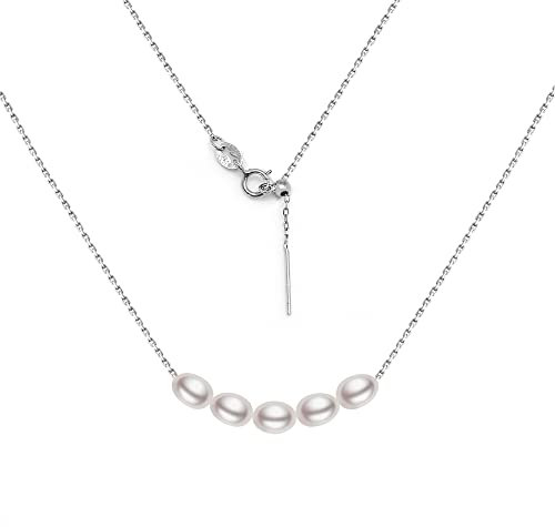 LUCKMORA Perlenkette Damen Sterling Silber 925 Süßwasserperlen Runde Echt Perle Choker Halskette Süßwasser-Zuchtperlen Halsband Ketten Raffinierte Größenverstellung (W-5mm)