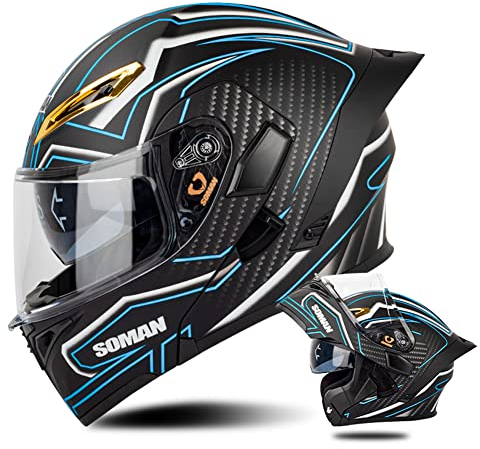 Motorrad Integralhelm Modularer Helm mit doppelter Linse DOT Motorradhelme Roller Klapphelm Moped Pendlerhelm für Männer & Frauen (Blue,55~56cm S)