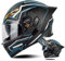 Motorrad Integralhelm Modularer Helm mit doppelter Linse DOT Motorradhelme Roller Klapphelm Moped Pendlerhelm für Männer & Frauen (Blue,55~56cm S)