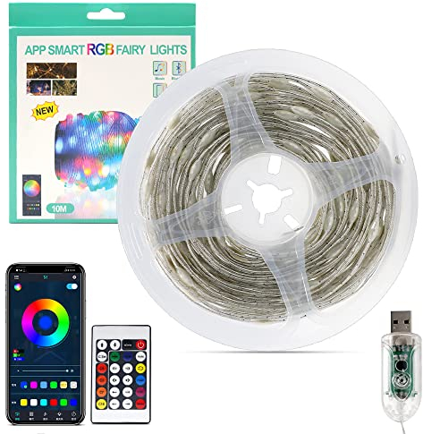 Wisada Bluetooth LED Lichterkette, USB LED Lichtechlauch IP65 Wasserdicht Lichterkette Innen/Außen, 50er LED 5M Bunt Lichtschlauch mit Fernbedienung für Hochzeit, Party, Garten