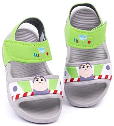 Disney Toy Story Buzz Lightyear Kids Sandals | Boys Sliders with Supportive Strap | Green & Grey Summer Pool & Play Shoes for Toddlers | Slip-on Beach Footwear | Fun Merchandise Gift for Children