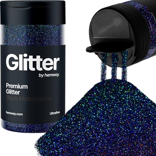 Holographic Black Glitter Shaker, 130g Ultrafine Glitter, Crafts 1/128 Metallic Flake Black Sequins, Resin & Epoxy Crafts, Decorating, Halloween, Christmas Nail, Face, Hemway