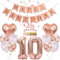 Conruich Deko 10. Geburtstag Frau, Rosegold Tortendeko Geburtstag 10 Jahre Mann, Geburtstagsdeko 10 Jahre, Rosegold Ballon 10 Geburtstags Mädchen, Happy Birthday Banner Deko 10 Geburtstags Frauen