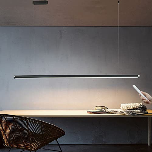 Pendelleuchte LED Hängelampe Esstisch Moderne Minimalistische Dimmbar Linear Hängeleuchte mit Fernbedienung Küchen Büro Bar Esszimmer Hängend Lampe Hoehenverstellbar Decke Lampe (Schwarz, 150cm)