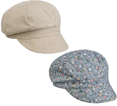 Lipodo Millefleurs Cap Wendemütze Damen - Ballonmütze Seite 1 100% Leinen, Seite 2 100% Baumwolle - Stretchband an Rückseite - Frühjahr/Sommer beige M (55-56 cm)