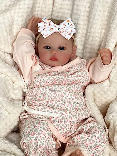 Anano Reborn Baby Silikon Lebensecht 48cm Vollsilikon Weiches Neugeborenes Reborn Baby Puppe Meadow, Waschbar Posebar Realistisches Baby Mädchen Puppe (Blau Augen)
