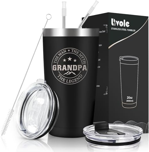 Livole Grandad Christmas Gifts from Granddaughter, Grandson, Funny Birthday Gifts for Grandad, Grandpa, Fathers Day Presents for Grandpa, 20oz Stainless Steel Travel Mug, 600ml Vacuum Wine Tumbler