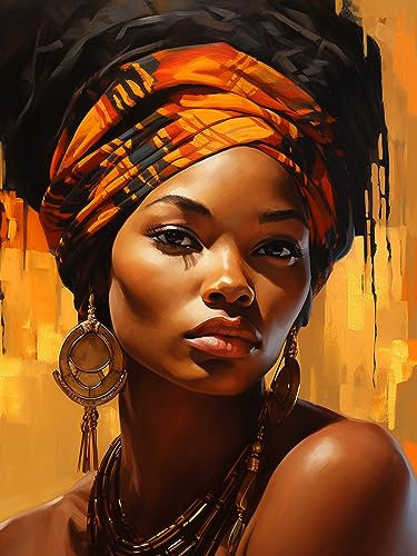 Pavemlo 5D Diamond Painting Kits Femme Africaine, DIY Diamant Peinture Point De Croix Broderie Femme, Strass Complet Image Arts Pour Peinture Salon Chambre Décoration Sticker Mural 30X40cm