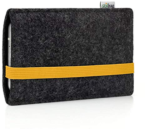 stilbag Handyhülle Leon für Samsung Galaxy S24 | Farbe: anthrazit/gelb | Smartphone-Tasche aus Filz | Handy Schutzhülle | Handytasche Made in Germany