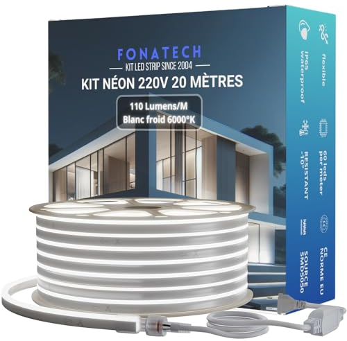 FonaTech led 20m streifen strip neon aussenbereich IP65 230V direktanschluss lichtband außen wasserdicht weiß warmweiss 20 meter bänder kaltweiß flexible