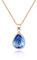 Linawe Blue Crystal Aquamarine Necklace for Women Trendy, Rose Gold Chain Moonstone Imitation Diamond Pendant Necklace, Statement Iridescent Aurora Borealis Teardrop Necklace Set