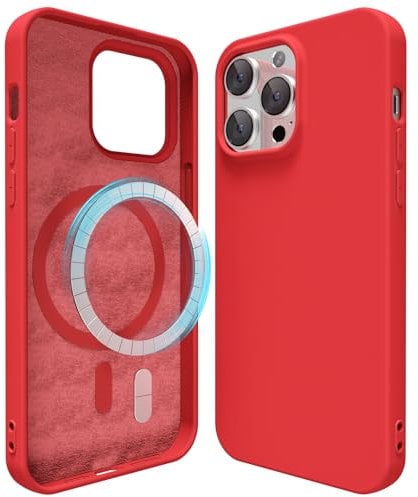 oakxco Silicone Case for iPhone 14 Pro Max Compatible with Magsafe Magnetic Wireless Charging, Slim Thin Soft Rubber Gel with Magnet, Matte TPU Mag Cover for Women Men, Red