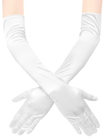 ZTVOWTO 1 Paar Elegant Damen Handschuhe Lang, Ellenbogen Satin Handschuhe für Kostüm, Oper, Brautparty, Hochzeit und Abschlussball (Weiß)