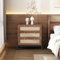 SUKY Klassische Kommode L70*W40*H75CM, Schrank mit 3 Schubladen, mit Rattan-Schubladenplatte, mit runden silbernen Metallknöpfen und schwarzen Beinrahmen, Stauraum im Wohnzimmer und Schlafzimmer