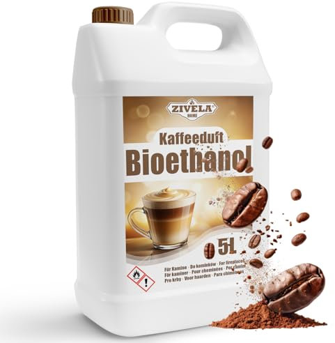 Bioéthanol 96,6 % 5 L | Parfum de Café Pour Cheminée | Combustion Propre, Sans Fumée, Flamme Vive