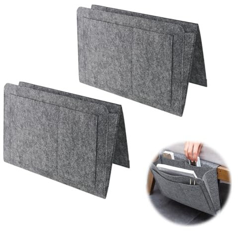 VicBou Betttasche, Filz Betttasche Anti-Rutsch Nachttisch Tasche Sofa-Bett Hängeaufbewahrung für Buch, Zeitschriften, Handy, iPad, Brille, Buch, Fernbedienung, Dunkelgrau