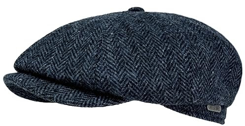 WEROR Schiebermütze Herren – Flatcap Schirmmütze Cap mit Schirm – Fischgrät - schwarzes Steppfutter - 100% Wolle - Herbst/Winter – WEROR-435.1 (59, Blau)