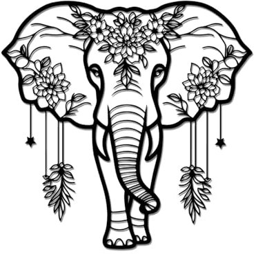 Generisch Elefanten-Wandkunst aus Metall,Neue Florale Elefanten-Wanddekoration,Wandbehang,Wildtier-Wandkunst, böhmische Raumdekoration for Schlafzimmer,Wohnzimmer,Büro,Küche