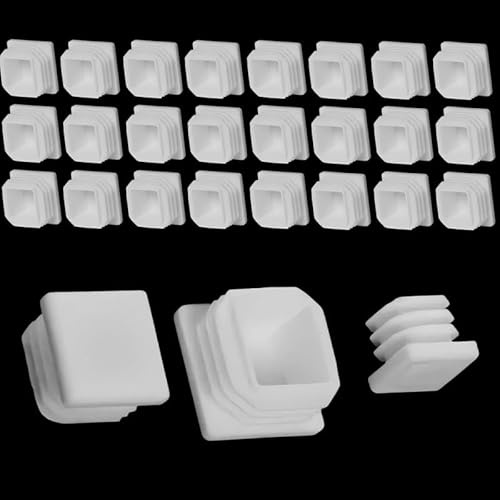 30 x 30 mm quadratische Kunststoffstopfen, weiße Kunststoff-Endkappen in 24 Stück, Stuhlbein-Rohreinsatz, Abdeckkappen für Möbel, Tische, Stühle