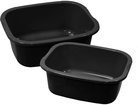 simpa 11L Multi-Purpose Black Plastic Rectangular Household Cleaning Bowl for Washing Up, Window Cleaning, Car Valeting and Multi Room Spot Cleaning Tasks - Set of 2 Bowls.