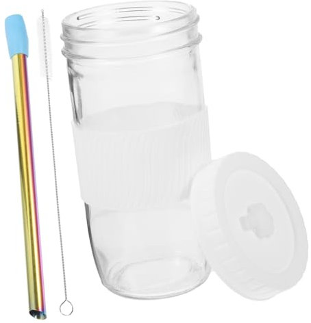 Cabilock Vaso Transparente para Bebidas con Pajita Botella De con Práctico y Duradero