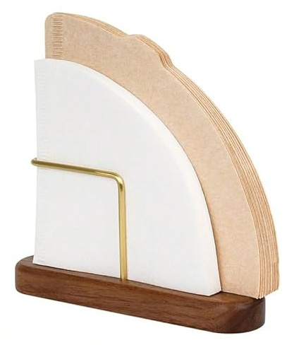 Shoxil Porte-filtre à café – Élégant rangement de filtres V60, taille 01 et 02, organiseur de filtre à café conique, design noyer et laiton