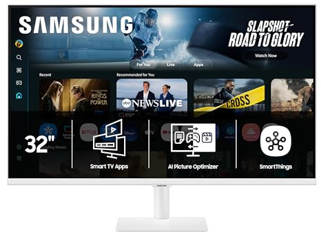 Samsung 32” Smart Monitor M7 (M70F) 4K UHD Display, Samsung Vision AI, Smart TV Apps, Gaming Hub, USB-C, HDMI and USB-A, White, LS32FM703UNXZA, 2025