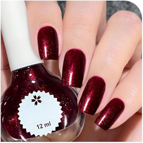 Mirror Dark Red Nail Polish – Holographic Shine, Quick Dry, Long-Lasting, Chip-Resistant, No UV Needed, Vegan Pastel Varnish for DIY Nail Art & Manicure