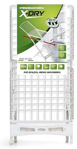 Ramacciotti Plast X-DRY Stendibiancheria da Pavimento, Stendino a Cavalletto, da Esterno e Interno, Richiudibile, Spazio di Stenditura 20 mt, in Resina 100%, 173 x 55 x 130h cm, Made in Italy.