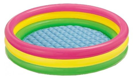 Sicignano | Piscine Piscinette Gonflable Ronde Enfants 3 Anneaux avec Fond Souple en PVC - Couleurs Rose Jaune Vert - Résistant pour Jardin, Maison, Plage (Ø 84 x 25 h cm)