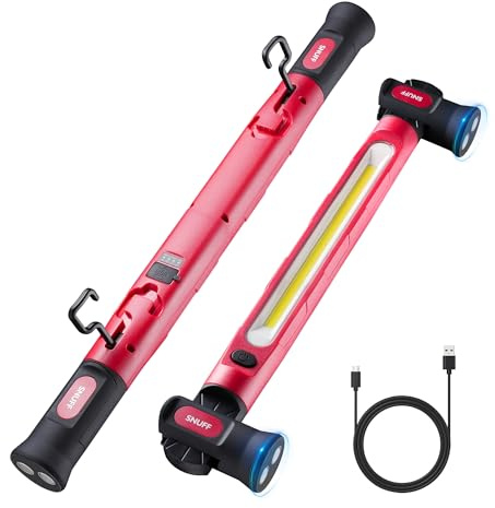 SNUFF Rechargeable LED Work Light, 2400 Lumens 4400mAh Magnetic Underhood Light Bar with Hooks, 3 Modes Portable Inspection Lamp for Garage, Workshop, Car Repair