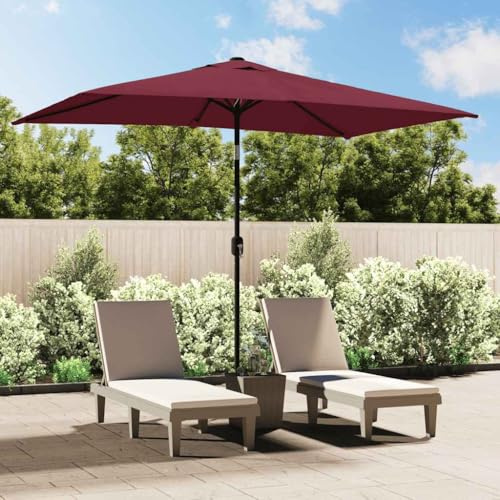 Parasol de Jardin Extérieur, 300x200 cm Rouge Bordeaux, Mât en Acier 38 mm, 6 Baleines Renforcées, Protection UV, Système à Manivelle, Parasol Terrasse et Balcon, Résistant aux Intempéries