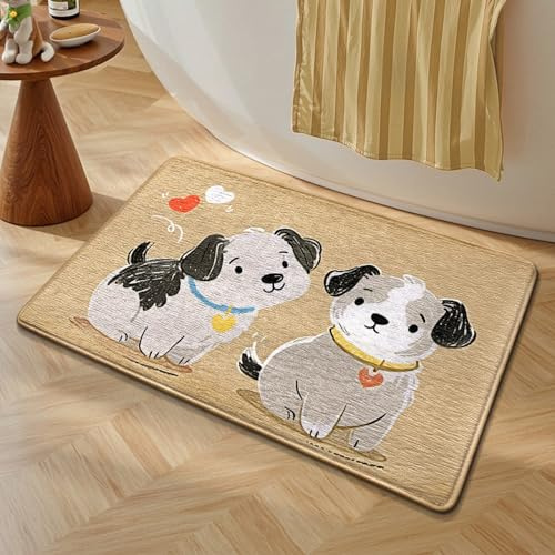 Badezimmermatte Hund Gelb Orange Bath Mat Mikrofaser Badmatte Langlebig Badezimmerteppich rutschfest Badematte Schnelltrocknend Duschvorleger Verdicken Badvorleger Waschbar Badezimmermatten 50x80cm